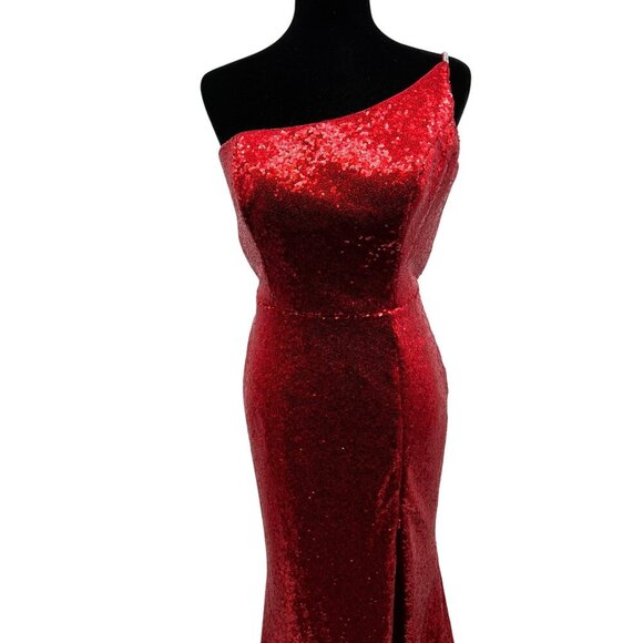 Alyce Paris One Shoulder Sequin Gown Open Back Red Size 12 New - Picture 2 of 13